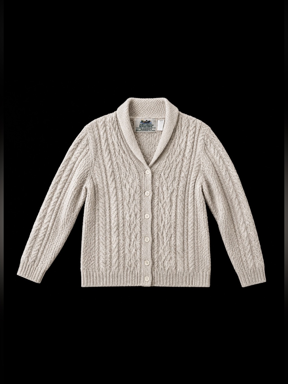 Parkhurst Northern Reflections Cable Knit Cardigan Sweater Shawl Collar Cream